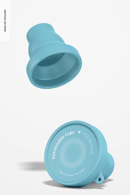 Retractable Cups Mockup, Falling Psd