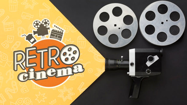 Retro Cinema With Vintage Camera And Film Psd