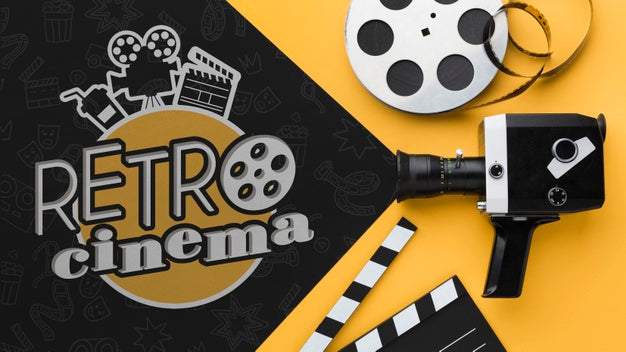 Retro Cinema With Vintage Camera And Film Psd