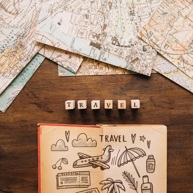 Retro Travel Concept Mockup With Diary Psd
