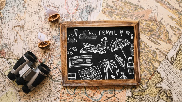 Retro Travel Concept Mockup With Slate Psd
