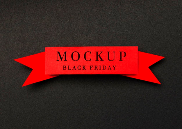 Ribbon On Black Background Black Friday Sales Mock-Up Psd