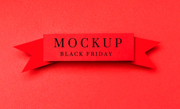 Ribbon On Red Background Black Friday Sales Mock-Up Psd
