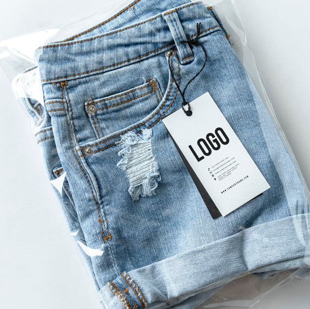 Ripped Jean Shorts With A Tag Mockup Psd