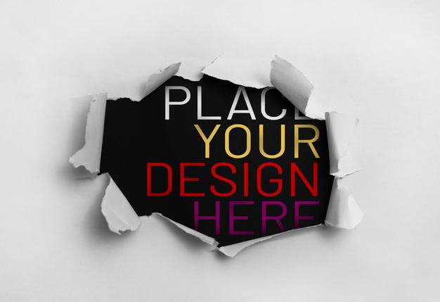 Ripped Paper Over Black Background Mockup Psd