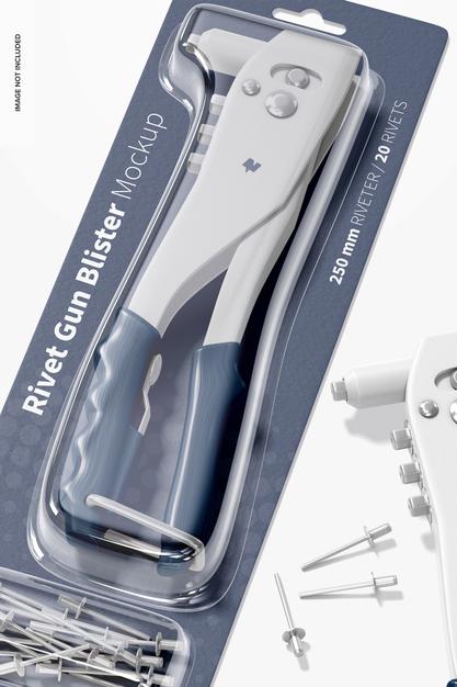 Rivet Gun Blister Mockup, Close Up Psd
