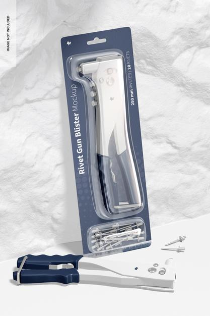 Rivet Gun Blister Mockup, Leaned Psd