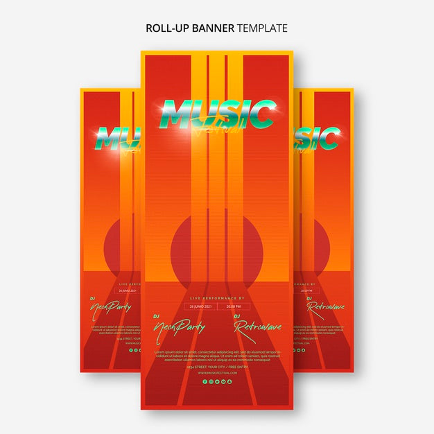 Roll Up Banner Template For 80S Music Festival Psd