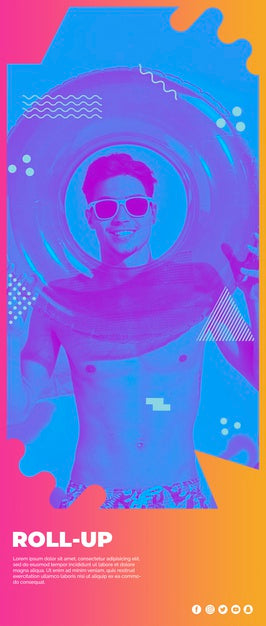 Roll Up Banner Template In Memphis Style With Summer Concept Psd