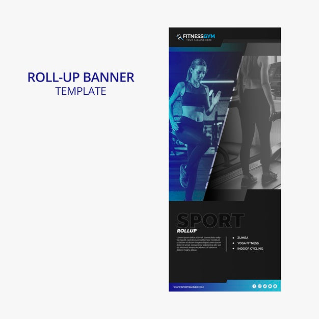Roll Up Banner Template With Fitness Concept Psd