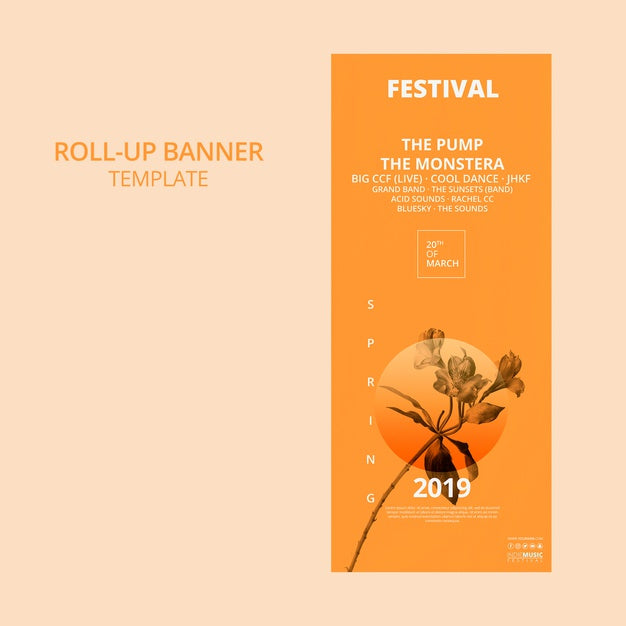 Roll Up Banner Template With Spring Festival Concept Psd