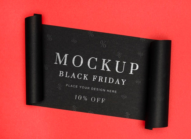 Rolled Banner Of Red Background Black Friday Sales Mock-Up Psd