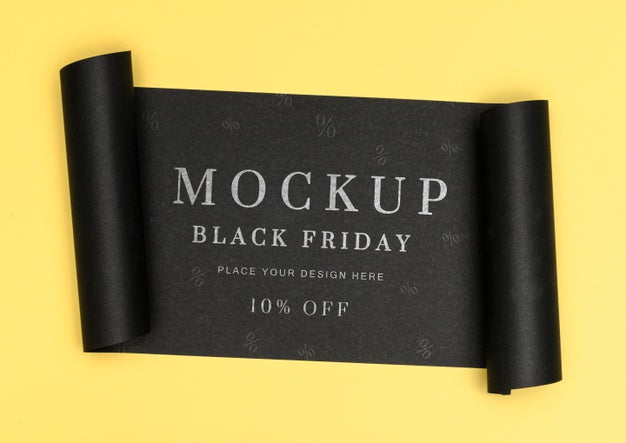 Rolled Banner Of Yellow Background Black Friday Sales Mock-Up Psd