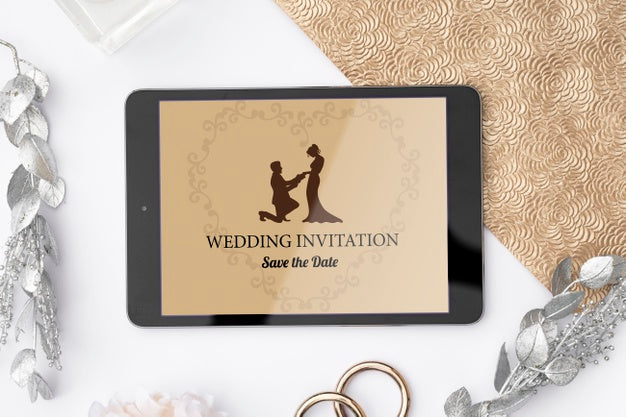 Romantic Wedding Invitation On A Tablet Psd