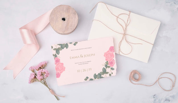 Romantic Wedding Invitation With Ribbon Psd