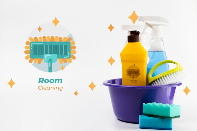 Room Cleaning Products In A Bucket Psd