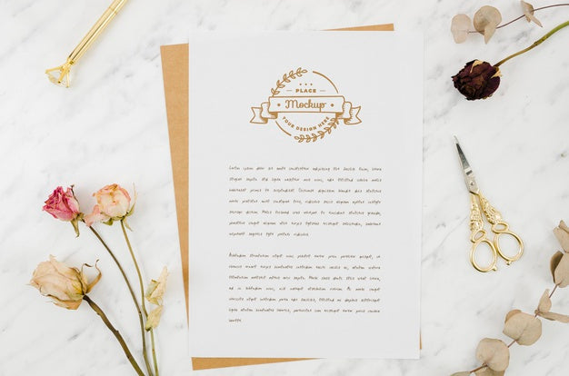 Roses Ans Scissors Botanical Mock-Up Psd