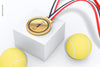 Round Competition Medal With Ribbon Mockup, Close Up Psd