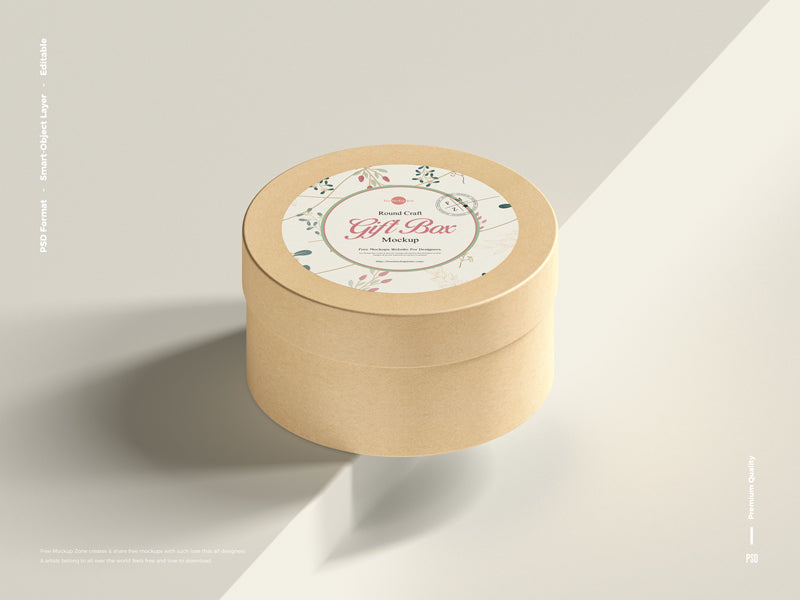 Round Craft Gift Box Mockup