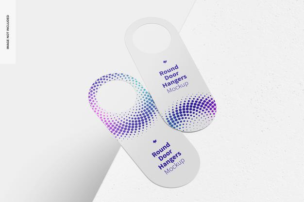 Round Door Hangers Mockup, Top View Psd