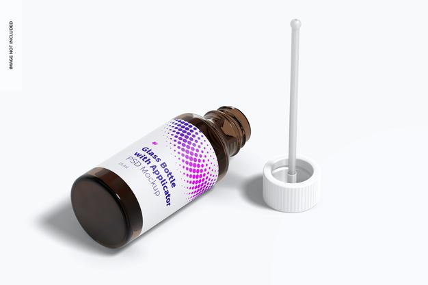 Round Glass Bottle With Applicator Rod Mockup, Left View Psd