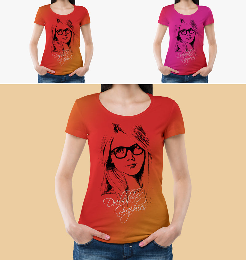 Round Neck Girl T-Shirt Mockup