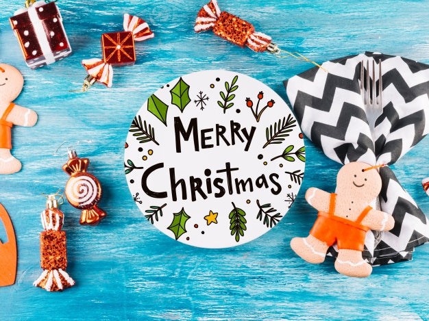 Round Paper Card Mockup With Christmas Elements Psd