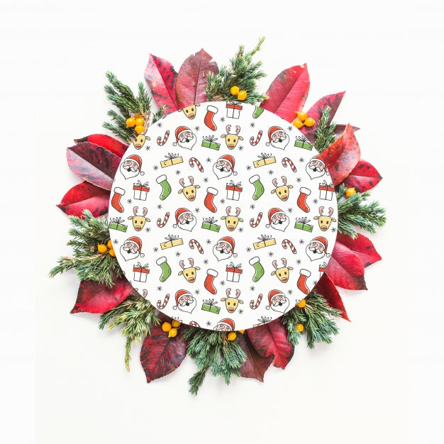 Round Paper Mockup With Christmas Concept Psd