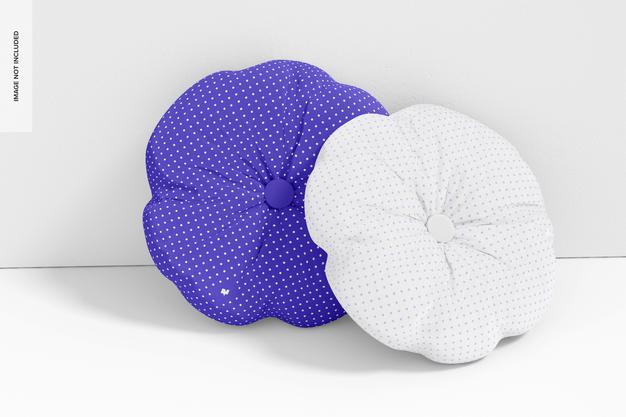 Round Pillow With Button Mockup, Leaned Psd