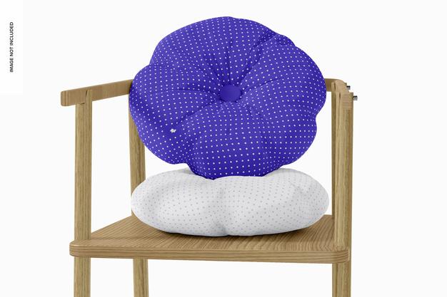 Round Pillow With Button Mockup, Perspective Psd