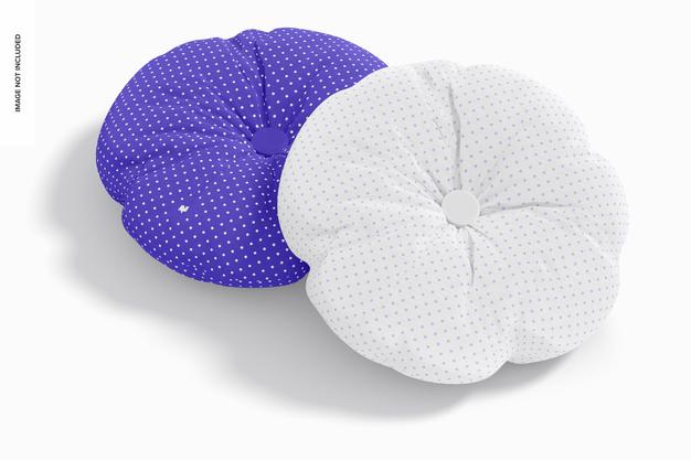Round Pillows With Button Mockup, Top View Psd