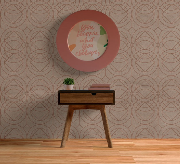 Round Pink Frame Mock-Up On The Wall Psd