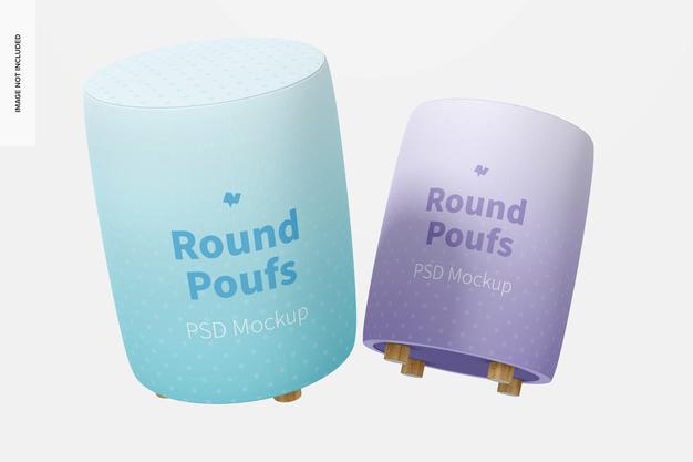 Round Poufs Mockup, Floating Psd