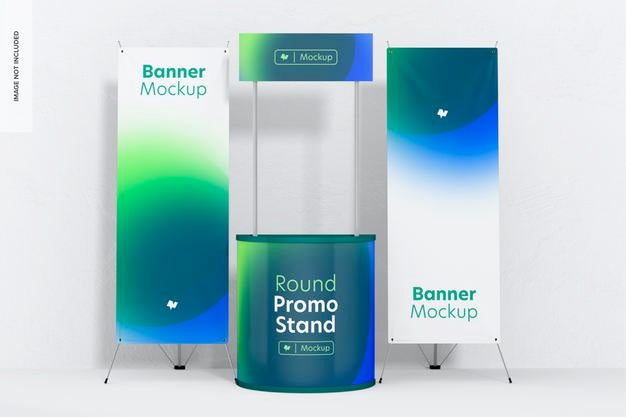 Round Promo Stand Mockup 02 Psd