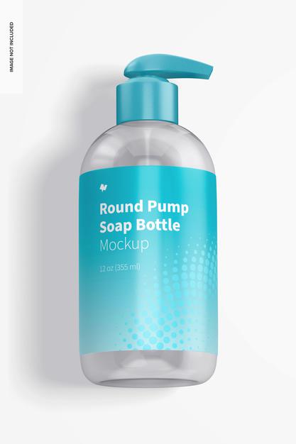 Round Pump Soap Bottle Mockup, Top View Psd