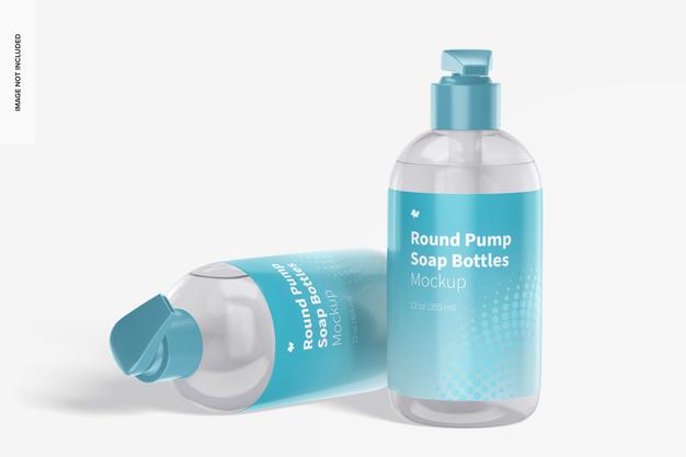 Round Pump Soap Bottles Mockup Psd
