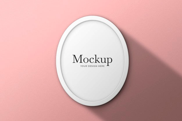 Round White Frame On Pink Background Mockup Psd