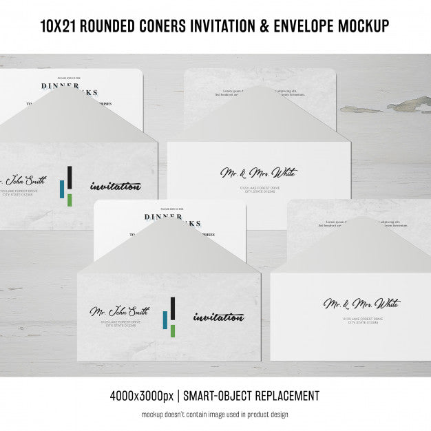 Rounded Corners Invitation And Envelope Mockup Psd