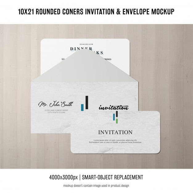 Rounded Corners Invitation And Envelope Mockup Psd