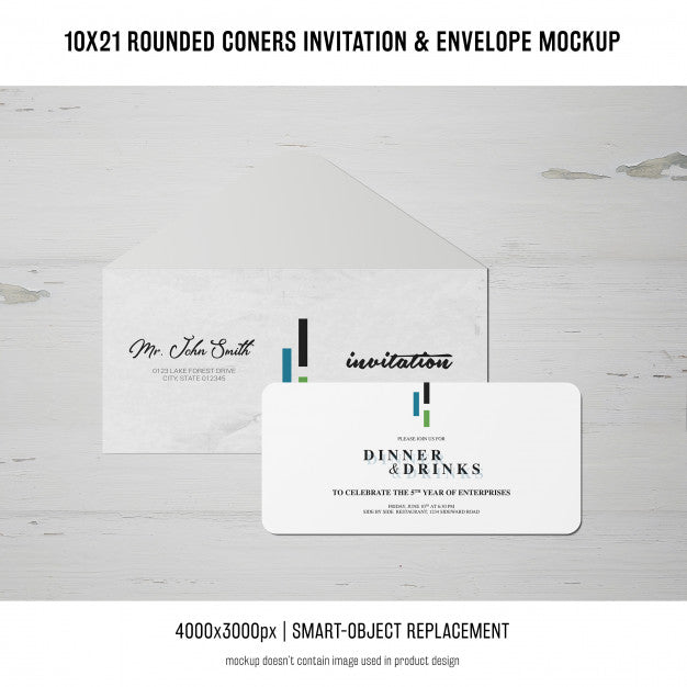 Rounded Corners Invitation And Envelope Mockup Psd