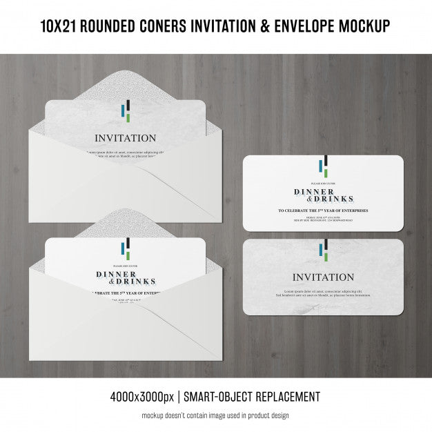 Rounded Corners Invitation And Envelope Mockup Psd