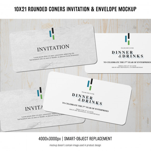 Rounded Corners Invitation And Envelope Mockup Psd