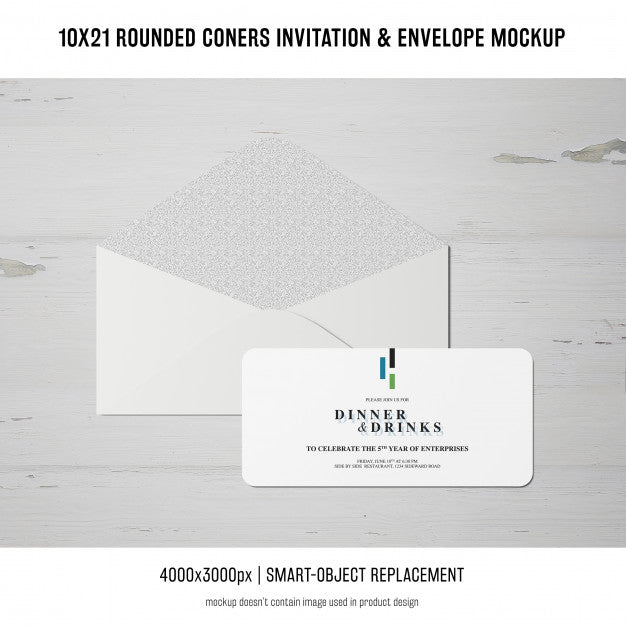 Rounded Corners Invitation And Envelope Mockup Psd