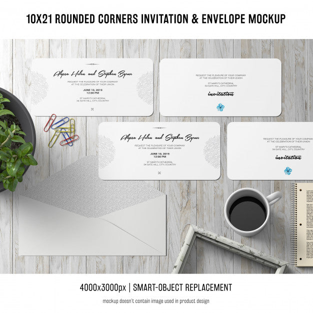 Rounded Corners Invitation And Envelope Mockup Psd
