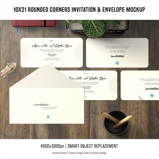 Rounded Corners Invitation And Envelope Mockup Psd