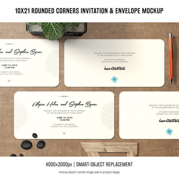 Rounded Corners Invitation And Envelope Mockup Psd