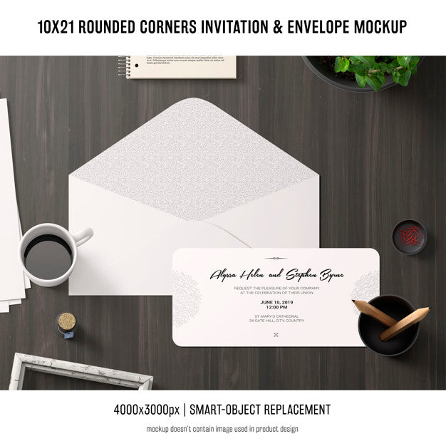 Rounded Corners Invitation And Envelope Mockup Psd