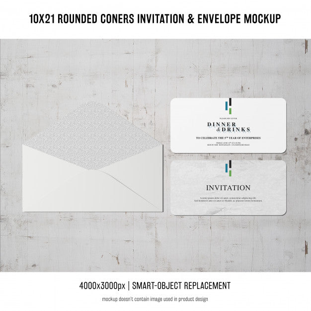 Rounded Corners Invitation And Envelope Mockup Psd