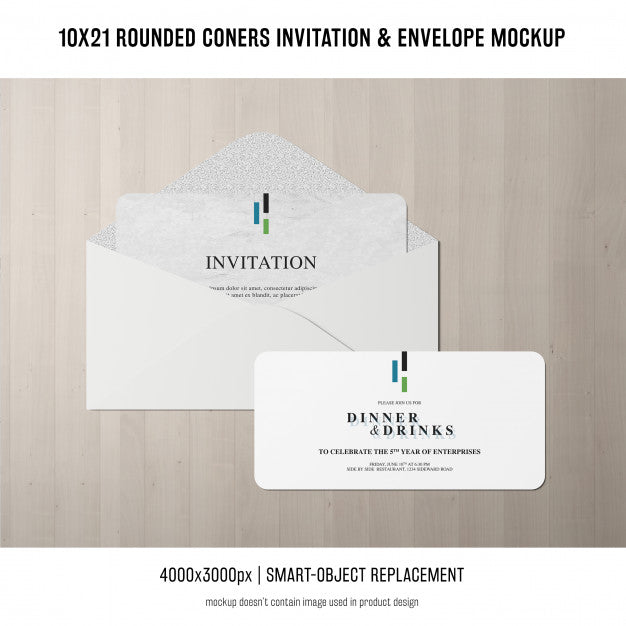 Rounded Corners Invitation And Envelope Mockup Psd