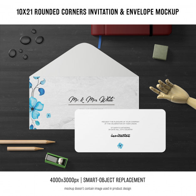Rounded Corners Invitation And Envelope Mockup Psd